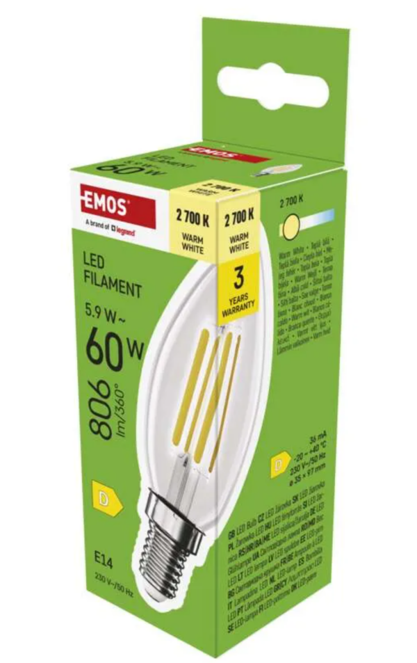 LED pirn 5,9W (60W) E14 Filament WW Kuunal EMOS