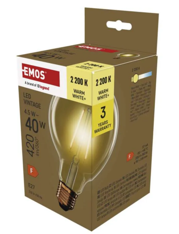 LED pirn 4,5W (40W) E27 G95 WW Vintage EMOS