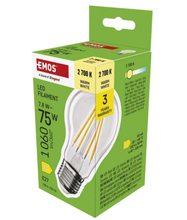 LED pirn 7,8W (75W) E27 Filament A60 WW EMOS