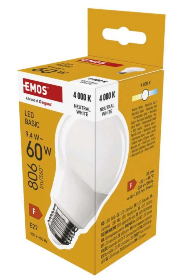 LED pirn 9,4W (60W) E27 A60 806lm NW EMOS